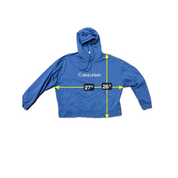 Calvin Klein Blue Hoodie With Kangaroo Pocket Drawstring Hood Sz Large - Picture 6 of 9